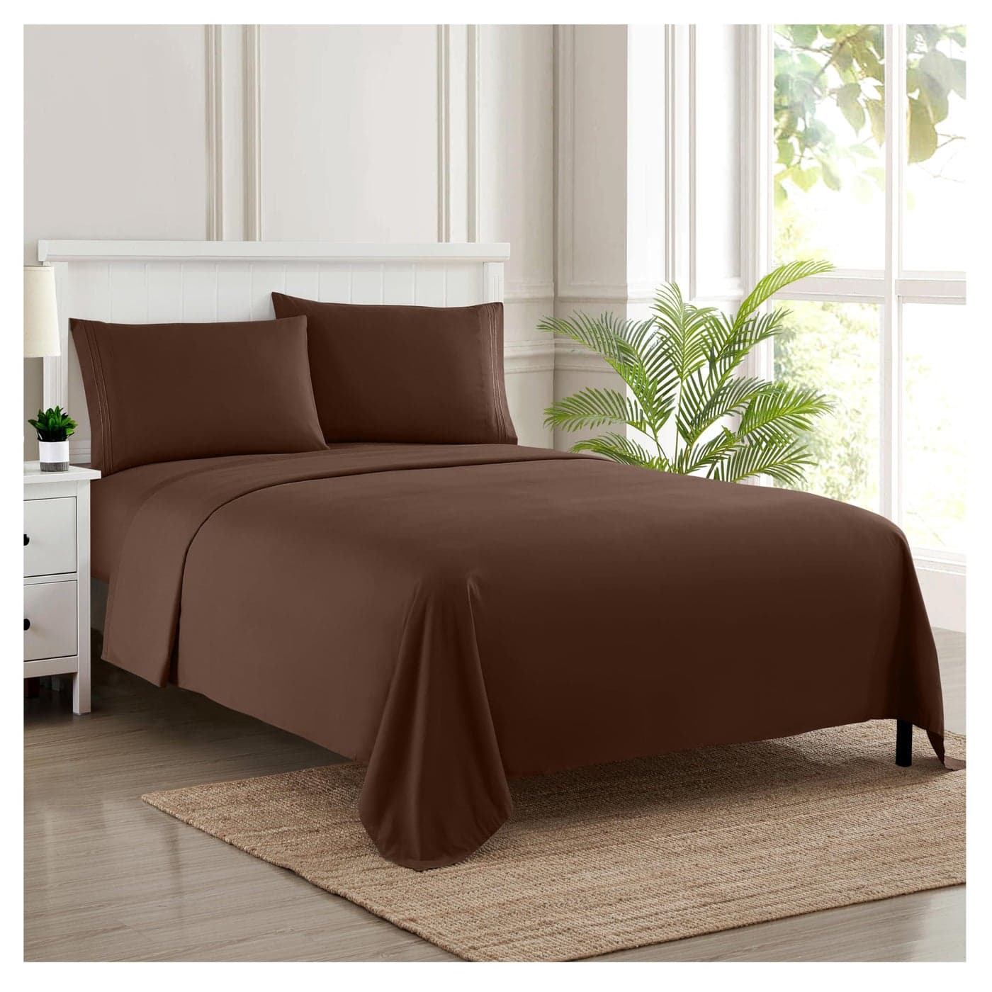 King Size Sheets Breathable Luxury Bed Sheets with Full Elastic Secure Corner Straps Built In 1800 Supreme Collection Extra Soft Deep Pocket Bedding Set Sheet Set King Brown