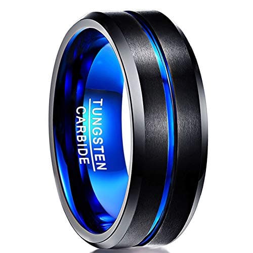 NUNCAD Mens Black Matte Finish Tungsten Carbide Ring Beveled Edge Wedding Band Size 6.5