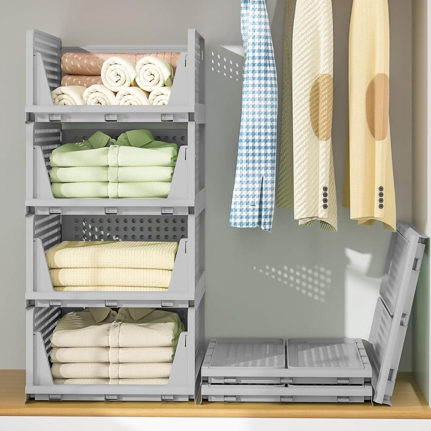 VERAT Plastic Foldable Stackable Organizers Rack Drawer Shelf Storage Container for Home Wardrobe Cupboard 5 pcs