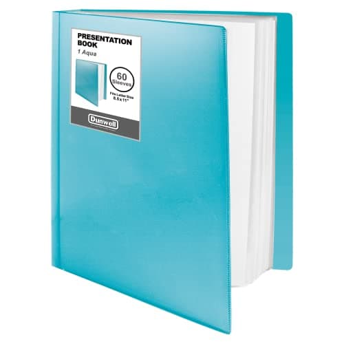 Dunwell Presentation Binder 60-Pocket, Displays 120 Pages, 8.5x11 Portfolio Binder with Plastic Sleeves, Storage and Organizer for Documents, Photos, Kids Artwork, Projects, Recipes (Aqua)