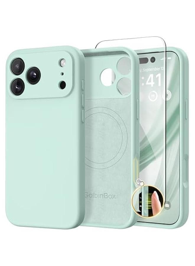 Magnetic for iPhone 17 Pro Case, Compatible with MagSafe, 【Full Camera Protection】 【Screen Protector】, Silicone Shockproof Phone Cover with Anti-Scratch Microfiber Lining, Light Green
