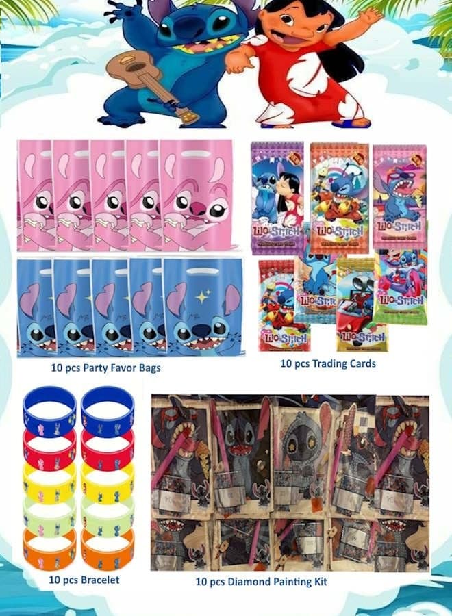 Stitch Party Favor Set – 40 PCS Bundle with Party Bags, Trading Cards, Bracelets & Diamond Painting Kit – Fun Kids Birthday Party Supplies & Gifts