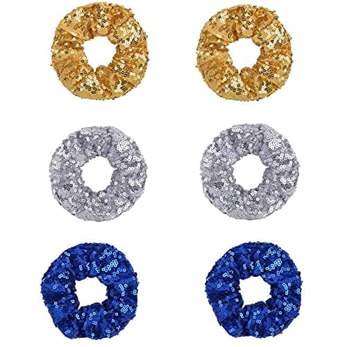 SUNFANI 6 Pack Girls Sequins Hair Scrunchies Shiny Glitter Elastic Rubber Band Sparkly Scrunchy Bobbles Hair Rope for Woman Ponytail Accessories