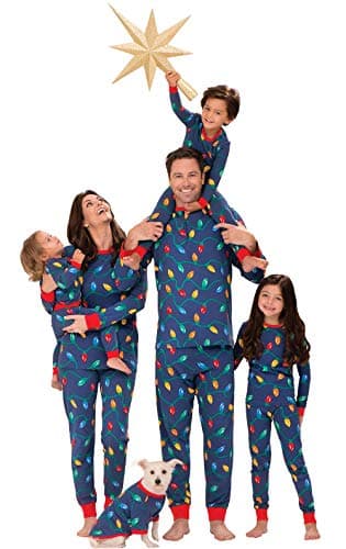 PajamaGram Matching Christmas PJs for Family Christmas Lights Dog XLarge Blue