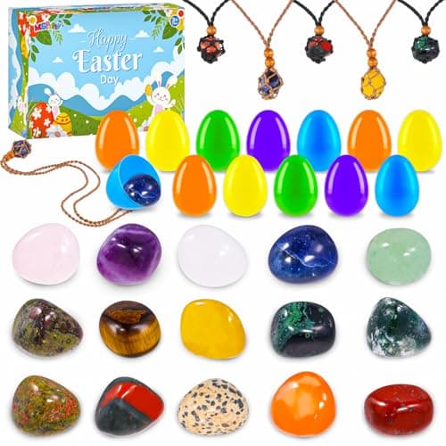 MGparty 15Pcs Prefilled Easter Eggs with Natural Gemstone Crystals Colorful Easter Eggs for Kids Easter Basket Stuffers Egg Hunt Party Favors Classroom Rewards Easter Gifts