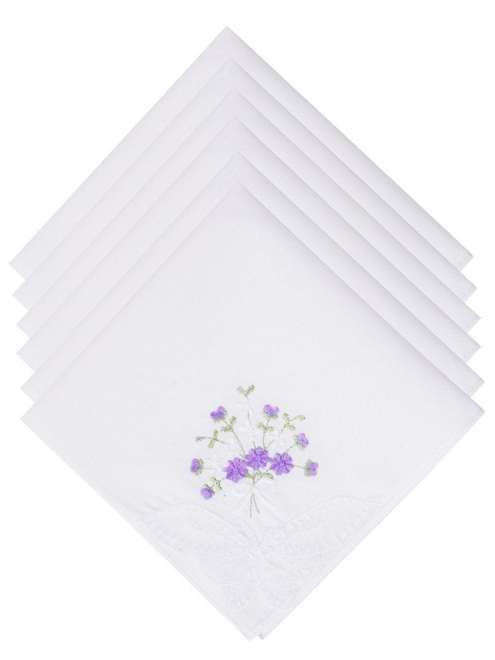 Selected Hanky Womens Cotton Handkerchiefs Flower Embroidered with Lace Ladies Hankies 6 Pcs Purple Floral