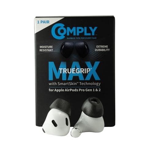 Comply TrueGrip MAX | Premium Memory Foam Replacement Earbud Tips for Apple AirPods Pro 1 & 2 | Long Lasting Comfort, Extreme Durability, Secure Fit, Superior Noise Isolation| Black (Medium) (1 Pair)