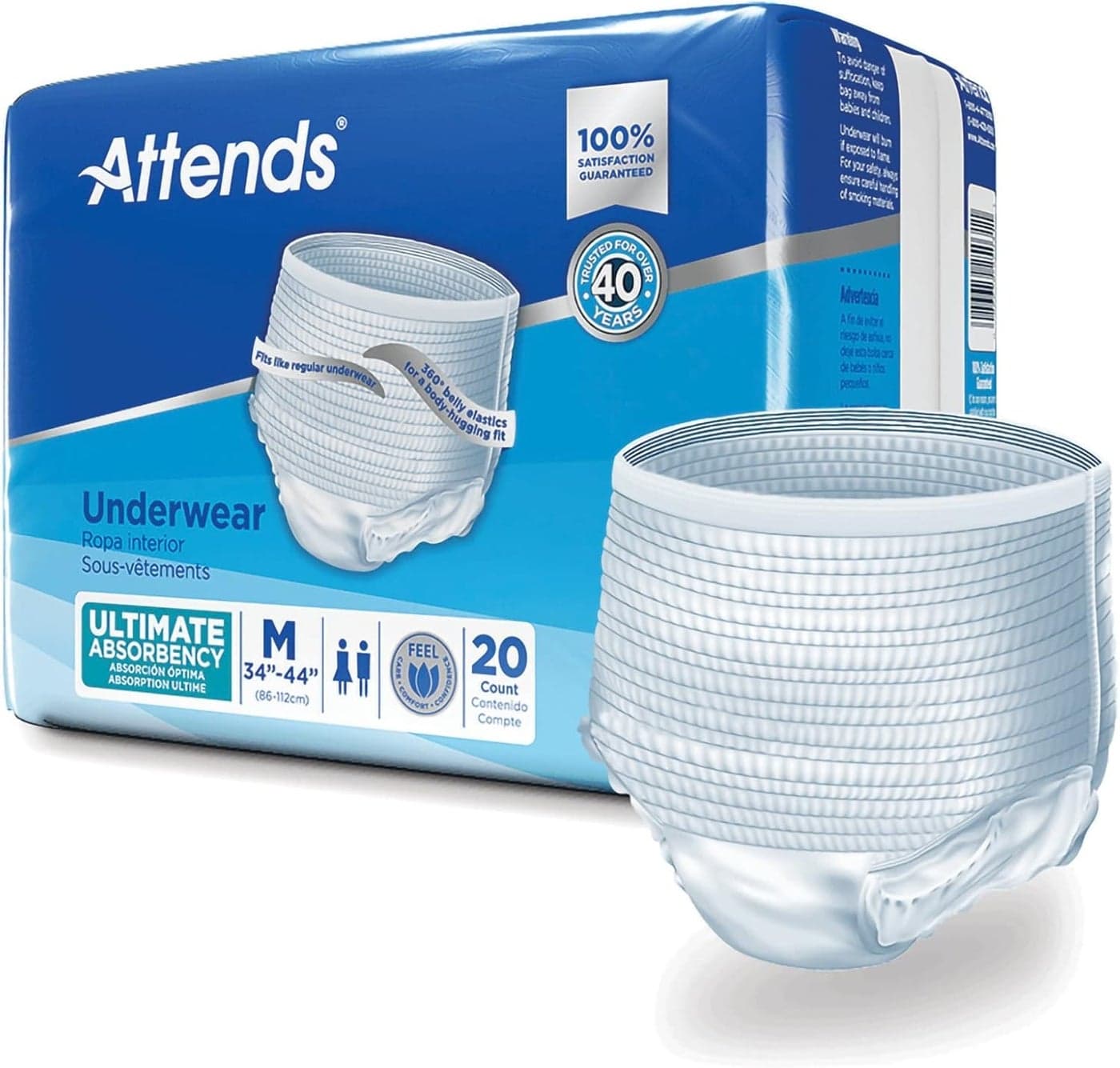 Underwear for Adult Incontinence Care with Quickdry Channels Ultimate Absorbency Unisex Medium 20 Count x4