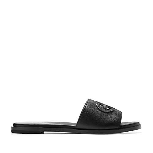 Cole Haan Women's Flynn Logo Slide Sandal Flat, Black Leather, 5