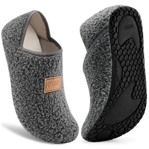 VIFUUR House Slippers for Women Men Slip on Indoor Barefoot Slipper Socks Fuzzy Cozy Sock Shoes for Home Bedroom Travel Grey,38/39
