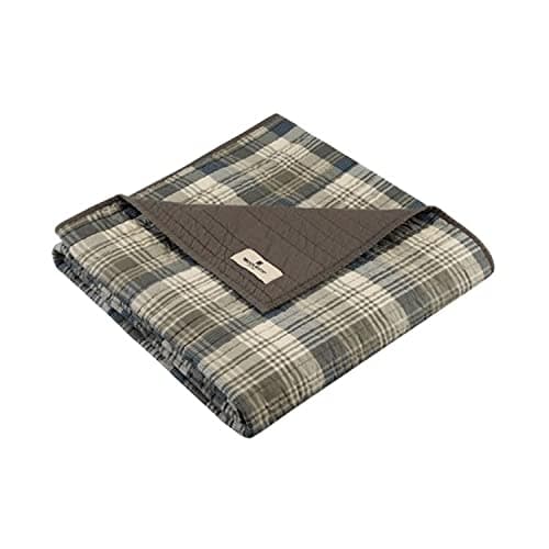 Woolrich Luxury Quilted Throw - Cabin Lifestyle, Patchwork with Moose Design All Season, Lightweight and Breathable Cozy Bedding Layer Throws for Couch Sofa, 50" W x 70" L, Tasha Taupe