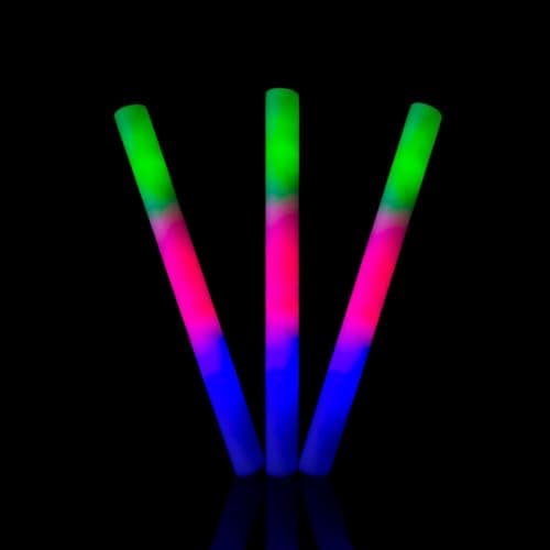 LUDALY LED Foam Glow Sticks 3 Flashing Modes Color Changing Party Favors Glow in the Dark Light up Party Supplies for Birthday, Wedding, Raves, Concert (Pack of 10)