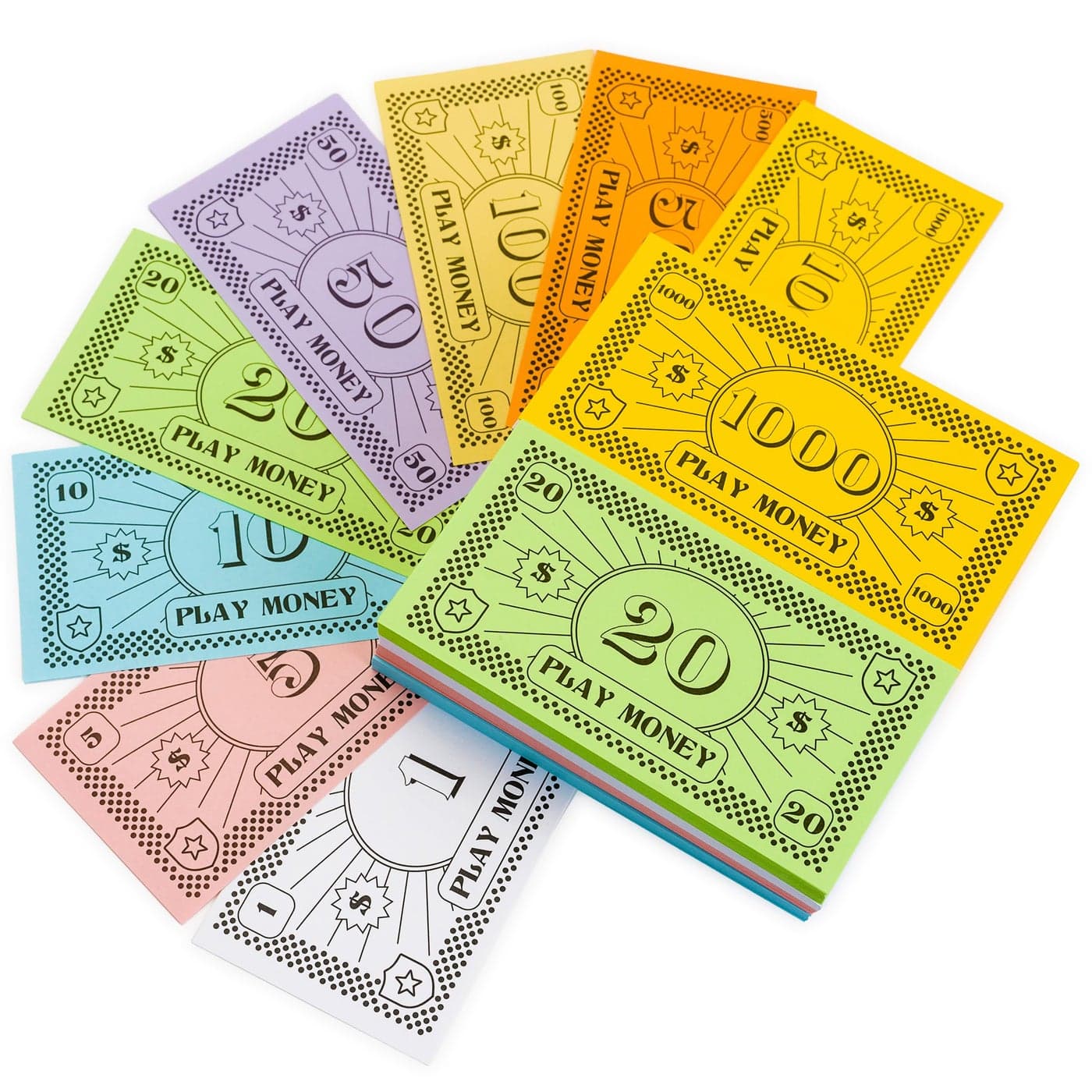 Opoly Play Money – 520Pcs Fake Money for Board Games – 65 of Each Bill in 8 Denominations – $1, 5, 10, 20, 50, 100, 500, & $1000 - Paper Money for Pretend Play Cashier, Refill Packs