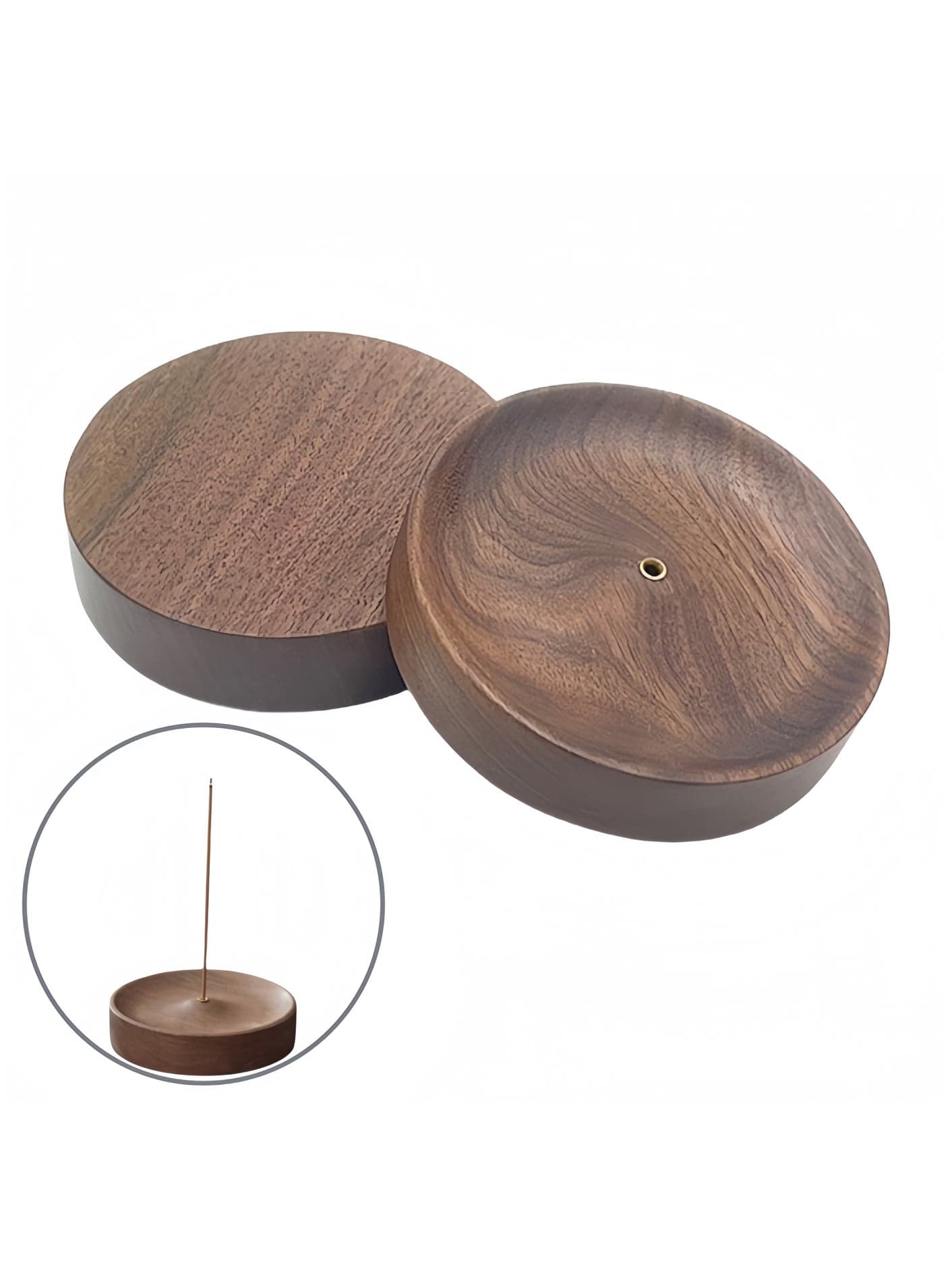 Black Walnut Incense Holder Handmade Wooden Round Incense Holder Incense Burner Suitable for Home Office Decoration,Yoga,Meditation