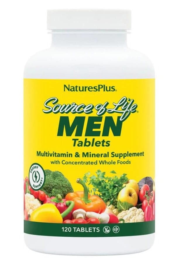 Natures Plus Source of Life Men - 120 Tablets, Pack of 2 - Iron-Free Multi-Vitamin & Mineral Supplement - with Saw Palmetto, Lycopene & Lutein - Gluten Free, Vegetarian - 120 Total Servings