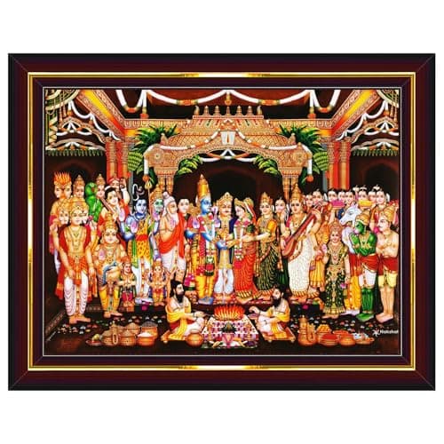 Pavan Photo Laminations Tirupati Balaji Padmavati Srinivasa Kalyanam Wall Painting Framed Home Decor (Wood,Acrylic,Brown,Big Size,10x12 Inch) B520M