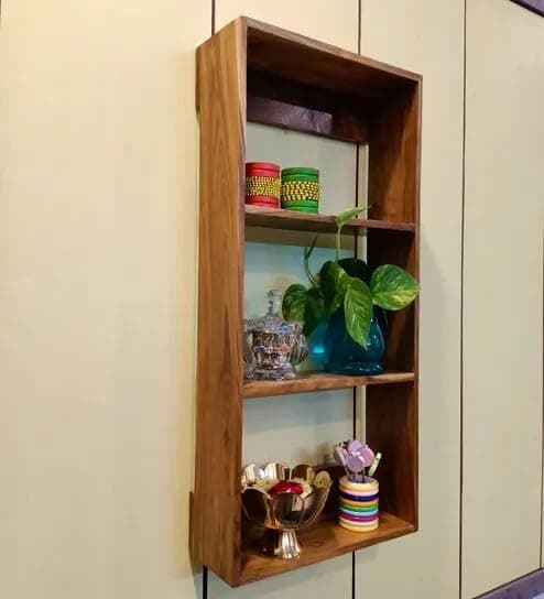 carpentray Solid Sheesham Wooden Wall Mounted Rack Organizer Wall Shelf for Kitchen Storage Boxes 4 Shelf Rank