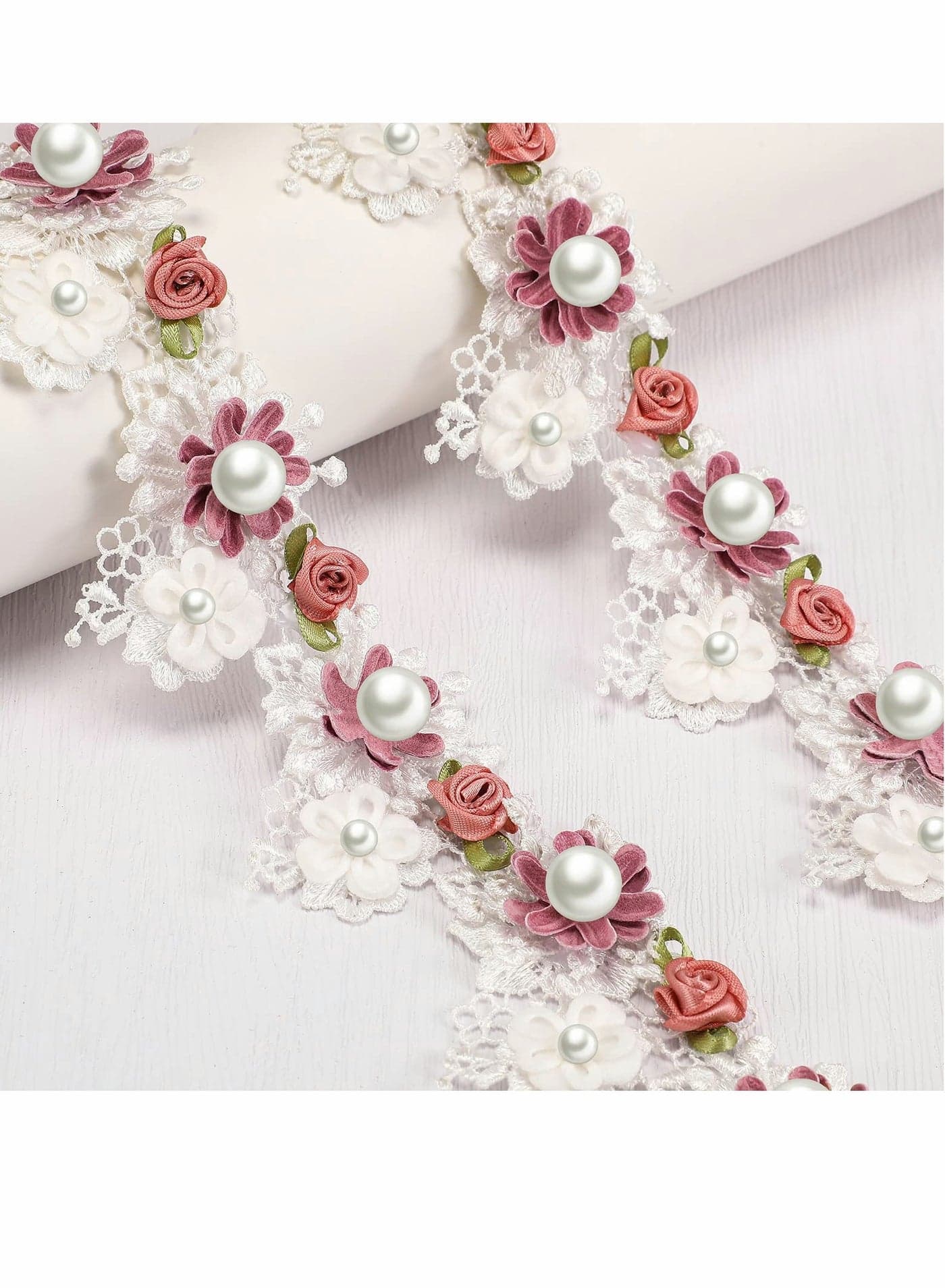 Elegant Vintage Lace Trim Ribbon with Pearl Beads 5.5 cm Wide 1 Meter Length