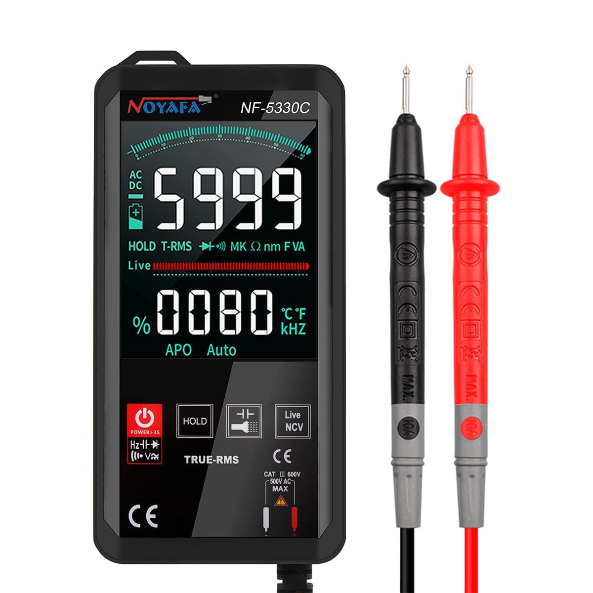 NOYAFA Digital Multimeter Intelligent Smart Touch Screen with NVC AC DC Voltage True RMS 6000 Counts Automotive Measures Voltage Current Resistance Continuity NF5330C