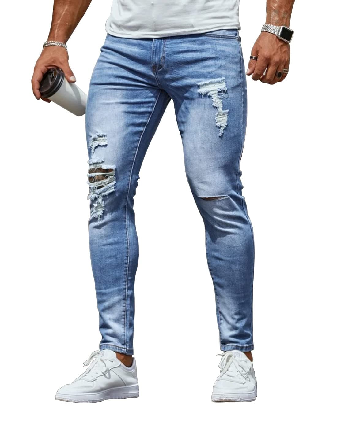 HUNGSON Mens Ripped Skinny Jeans Stretchy Slim Fit Jeans Pants for Men