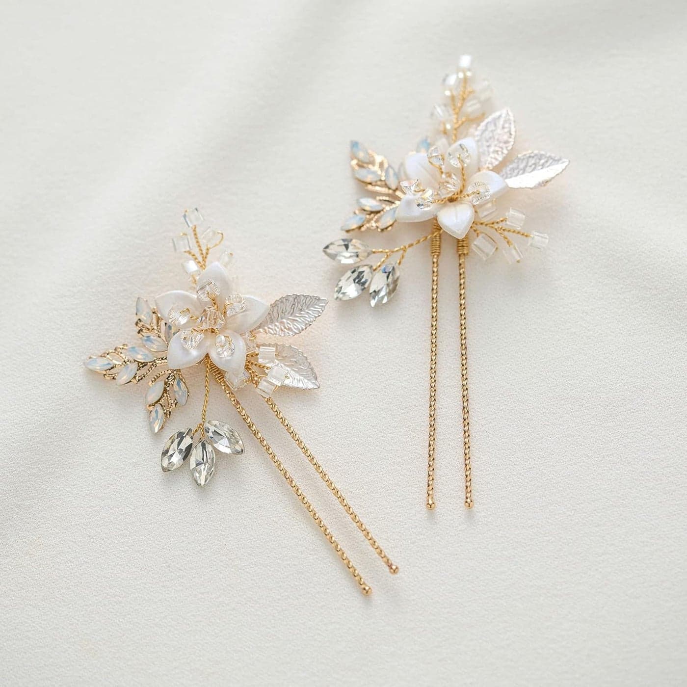 SWEETV 2Pcs Handmade Wedding Hair PinsFlower Bridal Hair PinBeaded Wedding Hair Accessories for Brides