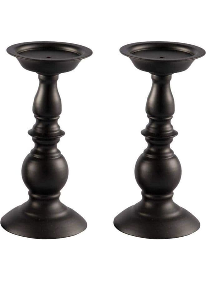 2-Piece Iron Pillar Candle Holders Black