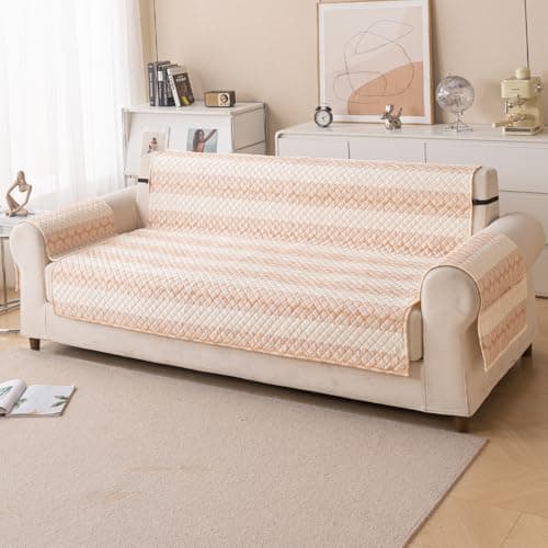 House of Quirk Quilted Printed Sofa Cover for Indian Sofa Set – Washable, Durable & Soft Fabric Protector (Sand Wave, Three Seater)