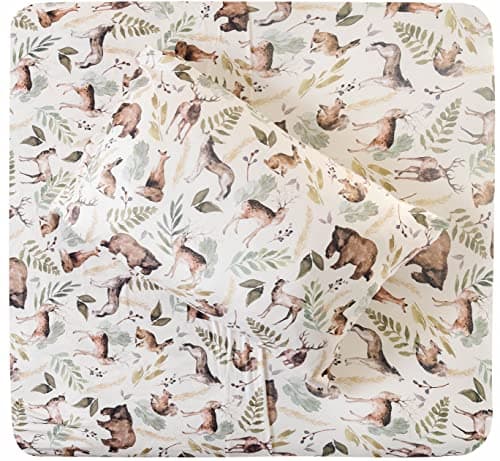 Pobi Baby Premium Twin Fitted Sheet Flat Sheet with Pillow case UltraSoft Cotton Blend Stylish Woodland Pattern Deep Pockets Twins Sheets 3 PC Wildlife Animal
