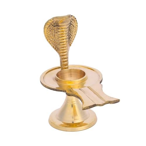 Dharmsaar Brass Narmadeshwar Shivling Original for Home Pooja, Golden Shiv Linga Decorative Sheshnaag Showpiece with Jalhari Base, Puja Kalash Shivling Religious Stone (1 pcs)