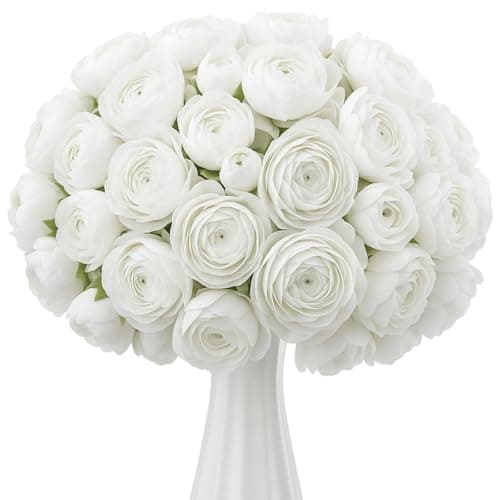 Giegxin 48 Pcs Ranunculus Artificial Flower,Real to Lifelike Peonies Artificial Flower Silk Faux DIY Bouquet for Wedding Bridal Shower Valentine Centerpieces Arrangements Home Decorations(White)