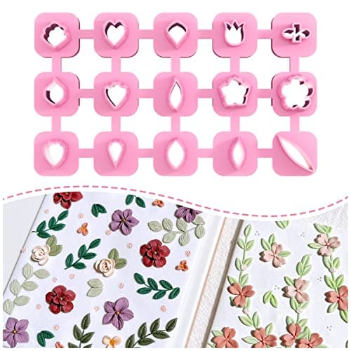 Keoker Mini Polymer Clay Cutters 15 Shapes Mini Flower Polymer Clay Cutters for Earrings Making Leaf Clay Earring Cutter Set Clay Cutters for Polymer Clay Jewelry