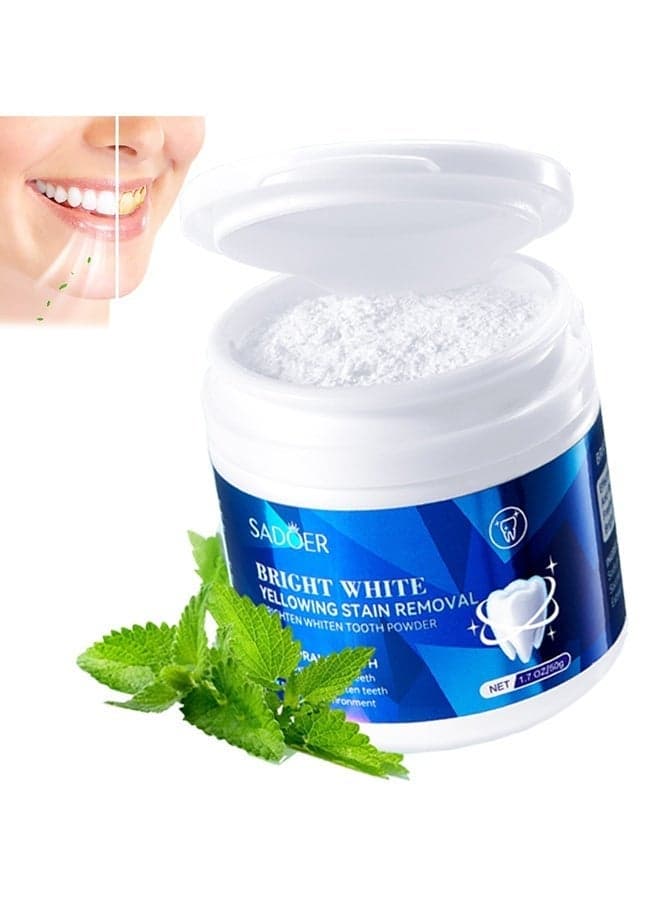 Bright White Yellowing Stain Removal Brighten Whiten Tooth Powder,mint tooth powder, gentle ingredients fresh and clean teeth stains,Clean care teeth tooth powder 50g
