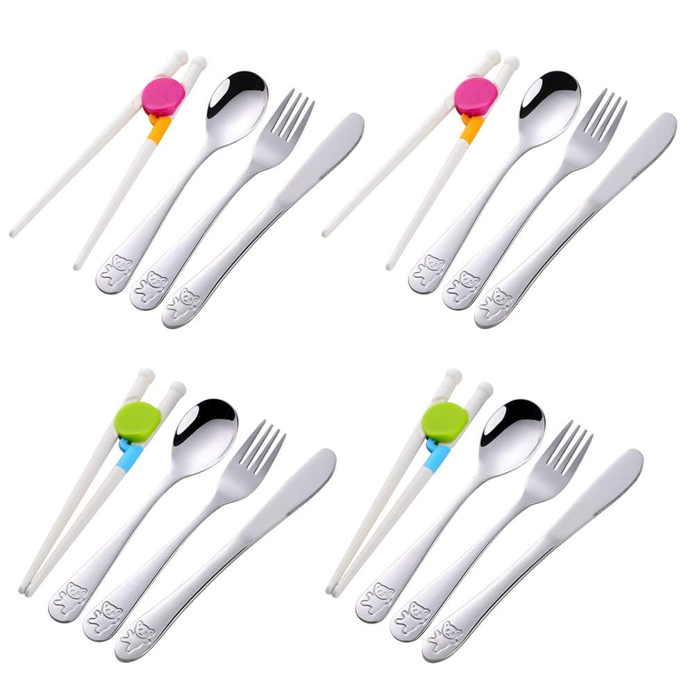 Poylim Kids Silverware Stainless Steel Children Flatware Set Toddler Utensils Set of 4 Silver