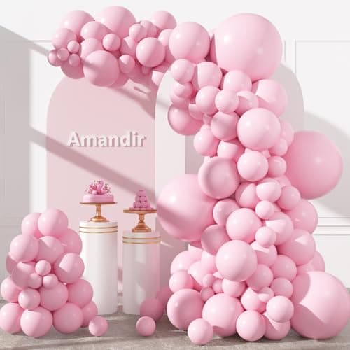 Amandir 153pcs Light Pink Balloons Arch Garland Kit Different Sizes 18 12 10 5 Inch Pastel Pale Pink Latex Balloon for Princess Birthday Gender Reveal Valentines Day Party Decoration