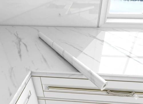 VKR Removable Peel & Stick Vinyl Wallpaper | Waterproof Self Adhesive Sheet for Kitchen Countertops, Tables, Cabinets, Drawers & Furniture Renovation (White Marbal, Pack of 1)