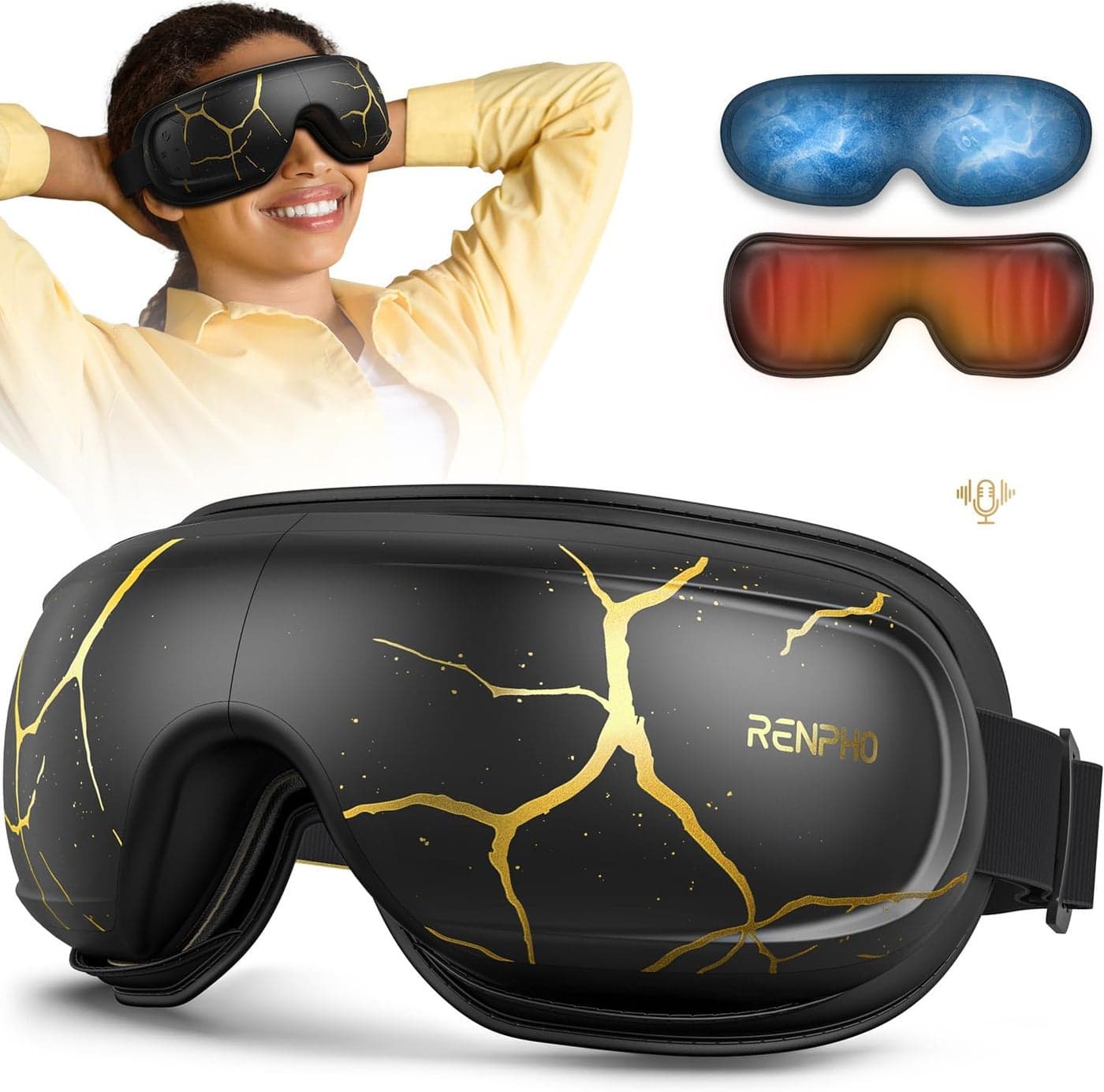 RENPHO Eye Massager with Heat and Cooling Birthday Gifts for WomenMen Eyeris Kintsugi Voice Control Eye Sleep Mask for Migraines Eye Care Device for Relaxation