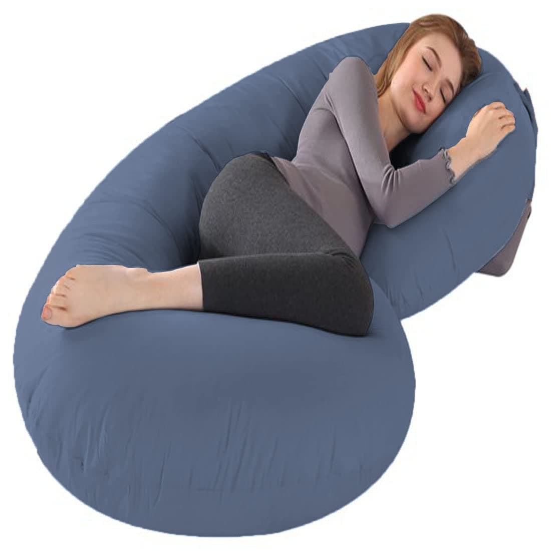 Jaipur Linen Full Body C Shaped PillowBody PillowLumbar Pillow with Zippered Cover for Pregnant WomenDark Blue