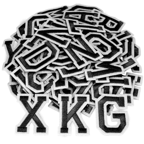 52Pcs Iron On Letter Patches for Clothes 2 Sets AZ Alphabet Embroidered Patches with Ironed Adhesive for Jeans Clothing Fabric Hats Jersey Jackets Socks Bags Shirts Backpacks Shoes Black