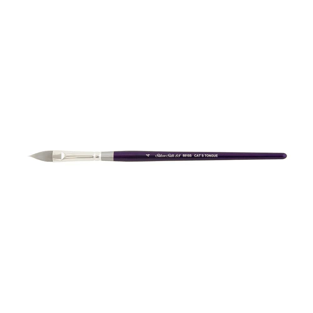 Silver Brush Limited 8810S Silver Silk Cats Tongue Brush for Watercolor Gouache and Acrylic Paint Size 4 Short Handle