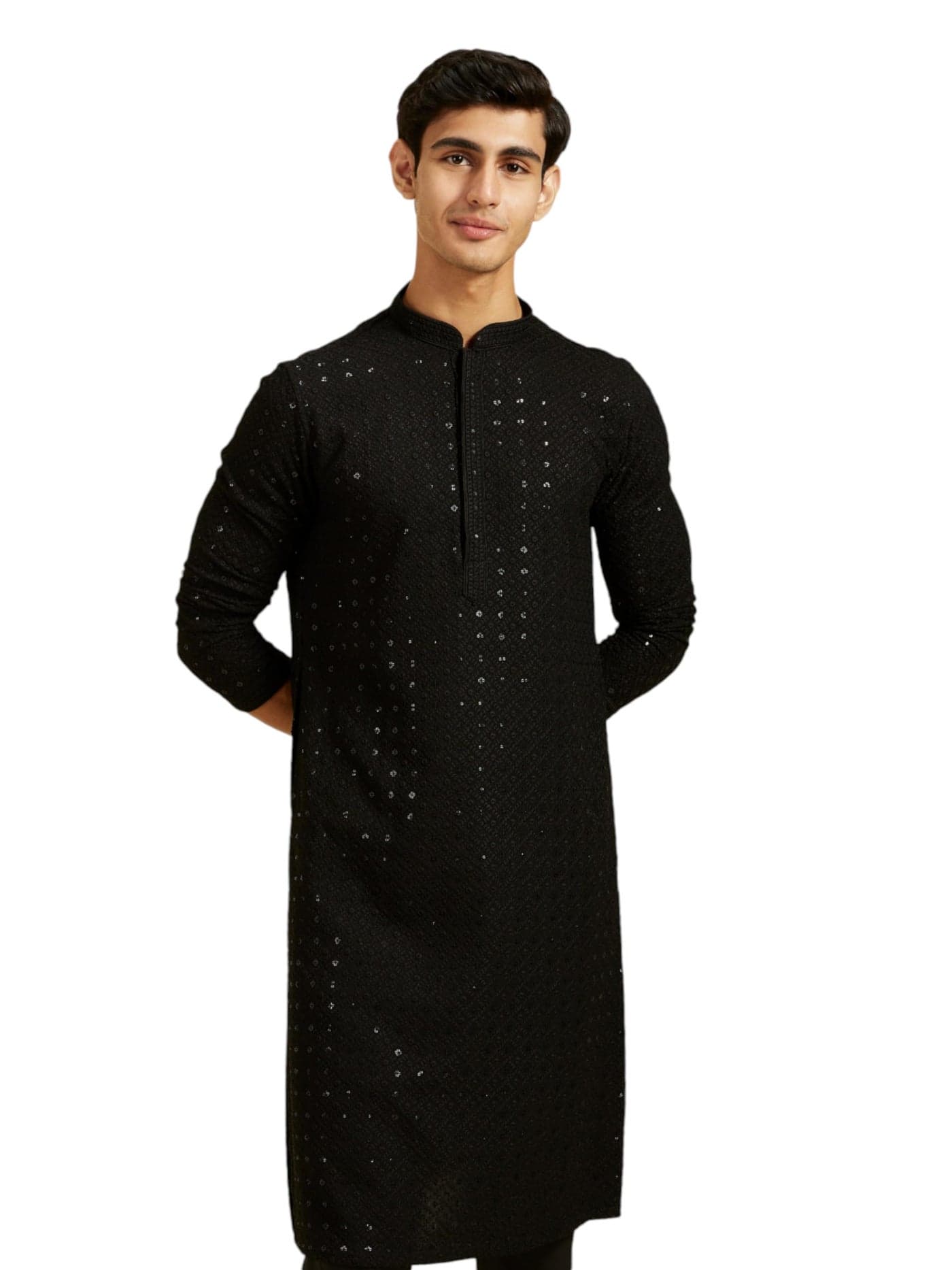 DIWAS BY MANYAVAR Men's Viscose Embroidery|Sequin Work Kurta (Black,S)