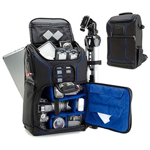USA Gear Camera Backpack for Photographers DSLR/SLR/Mirrorless Photography Camera Bag with Laptop Compartment, Waterproof Rain Cover & Tripod Holder, Compatible with Canon/Nikon/Sony (Blue)