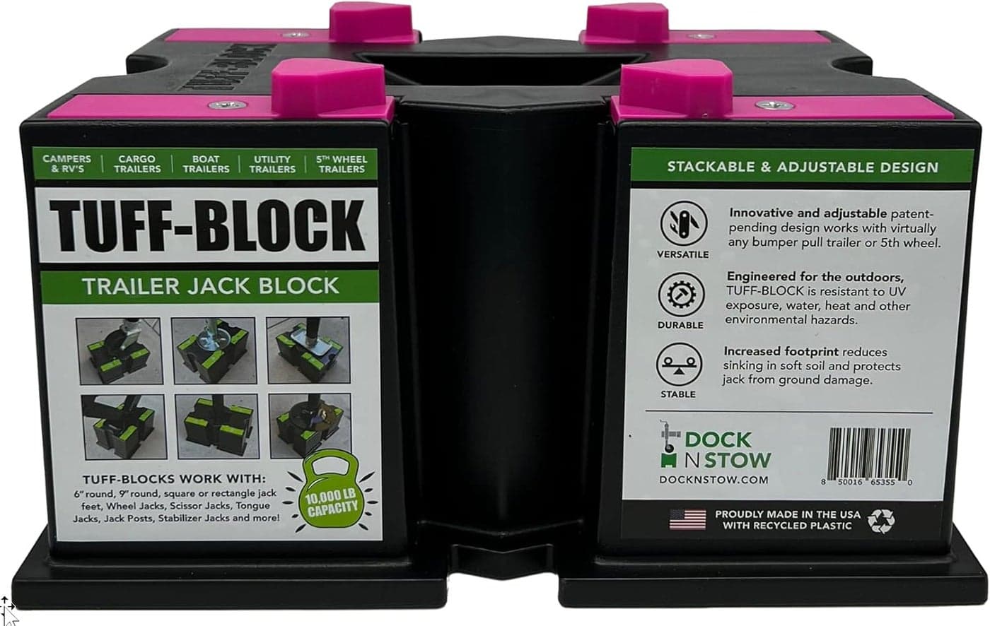 Dock N Stow TUFF-BLOCK Trailer Jack Block - Supports 10,000 lbs for RV, Camper, and Boat