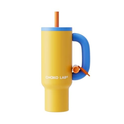 CHAKO LAB BaWang Insulated Stainless Steel Tumbler | Tumbler with Handle and Straw 33oz | Cup Holder Friendly for Travel | Leakproof Water Bottle | BPA-Free | 316 stainless steel liner| yellow&blue