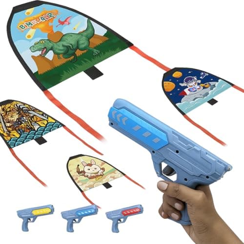 PROBABE Kite Launcher Gun Toy with 1 Colorful Flying Gliders, Fun Playtime, Animal Designs –Outdoor Indoor Shooting Game Set for Kids 3+ Age (Multicolor Gun: Color Sent As Per Stock)