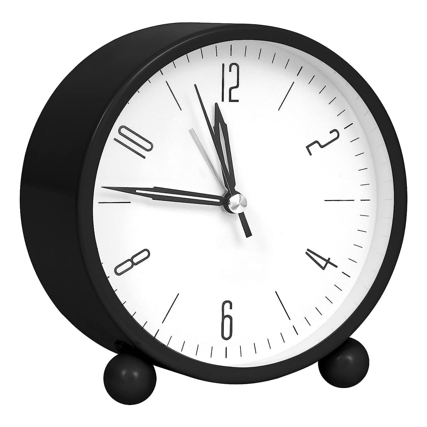 SCILLA Analog Alarm Clock 4 Inch Super Silent Non Ticking Small Clock with Night Light Battery Operated Simply Design for Bedroom Bedside Desk Matte Black