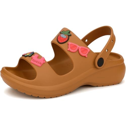 ORTHO JOY Women’s Double Strap Clogs – Comfortable Cushioned Footbed, Waterproof & Lightweight Slip-On Sandals – Non-Slip Sole with Stylish Fun Charms – Perfect for Casual Wear, Travel, Garden