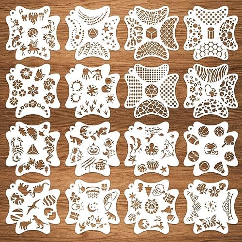 16 PCS Face Body Painting Stencils 121 Patterns Reusable Mermaid Scale Flower Face Tattoo Stencils for Christmas Halloween Party