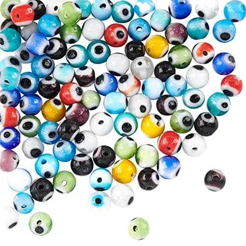 NBEADS 1 Strand 4mm Random Mixed Color Handmade Evil Eye Lampwork Beads Round Glass Beads DIY Crafts Evil Eye Charms for Bracelet Jewelry Making About 96pcsStrand
