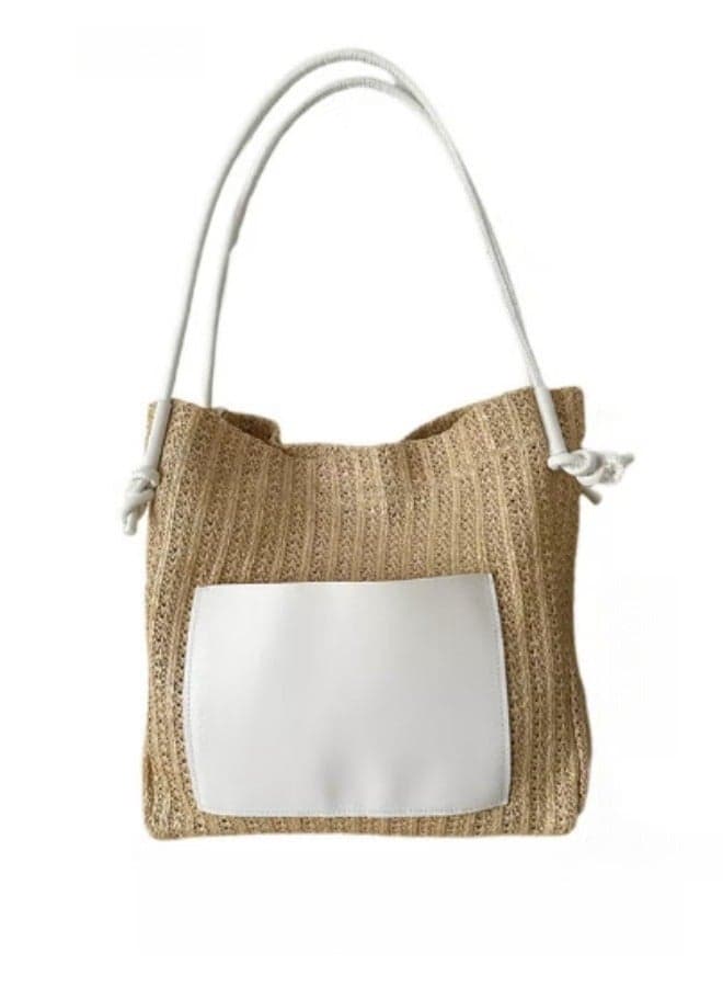 Women's Straw Tote Bag, Ladies Large Capacity Shoulder Bag Side Bag Carry Bag Beach Bag, Contrasting Color Design Handbag Clutch Bag Shopping Bag Tourist Bag Satchel Bag for Girls/College Students