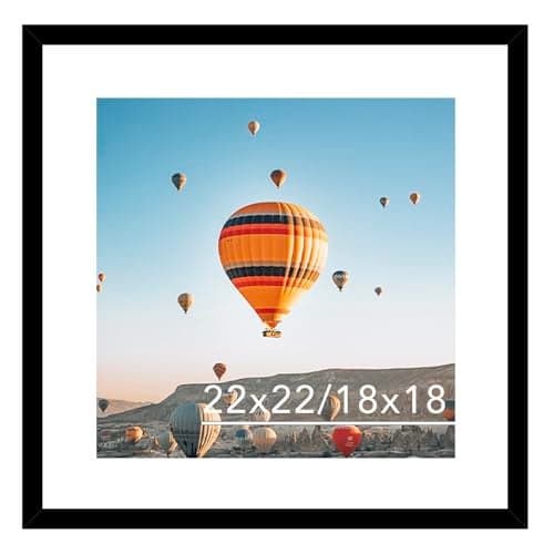 JCJMY 22x22 Picture Frame Black with 18x18 Mat, Display Photo 18x18 with Mat or 22 x 22 Without Mat, Wall Hanging Large 22x22 Poster Frame with Shatter Resistant Plexiglass, Black